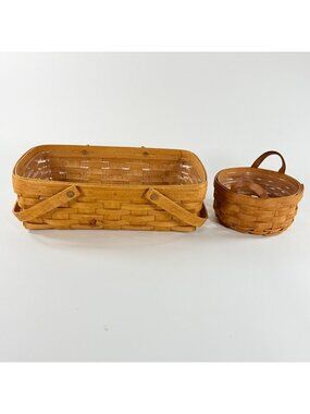Longaberger 90's Woven Basket Set With Plastic Liners Large Rectangle Small Roun